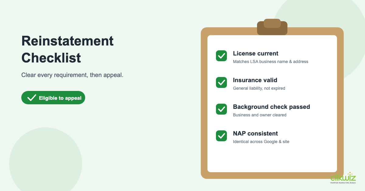 Local Service Ads requirements checklist for reinstatement
